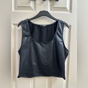 Fashion Nova Black Faux Leather Scoop Neck Crop Tank